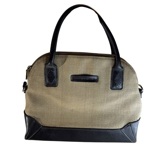 Stone Mountain Crossbody Leather and Canvas Handbag Purse Kelly Handles No Strap - Picture 4 of 6